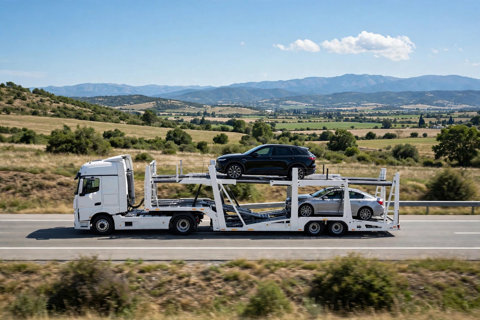 Car carrier truck transporting cars on the highway