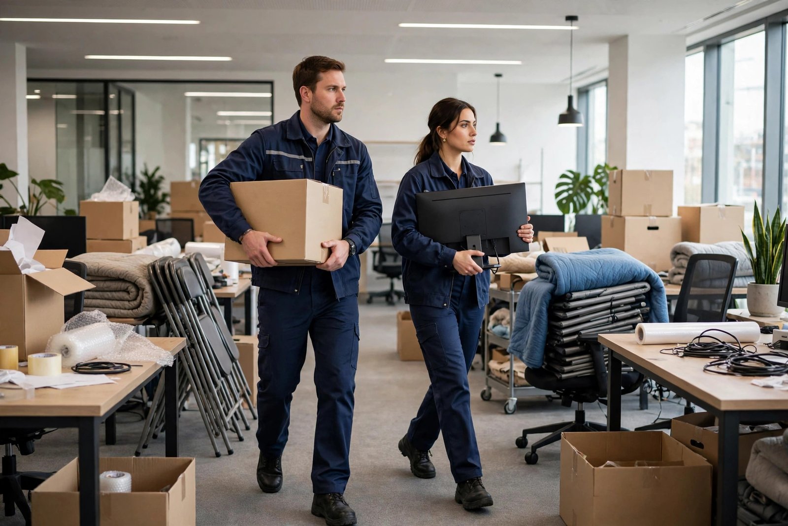 Office shifting — movers packing an office